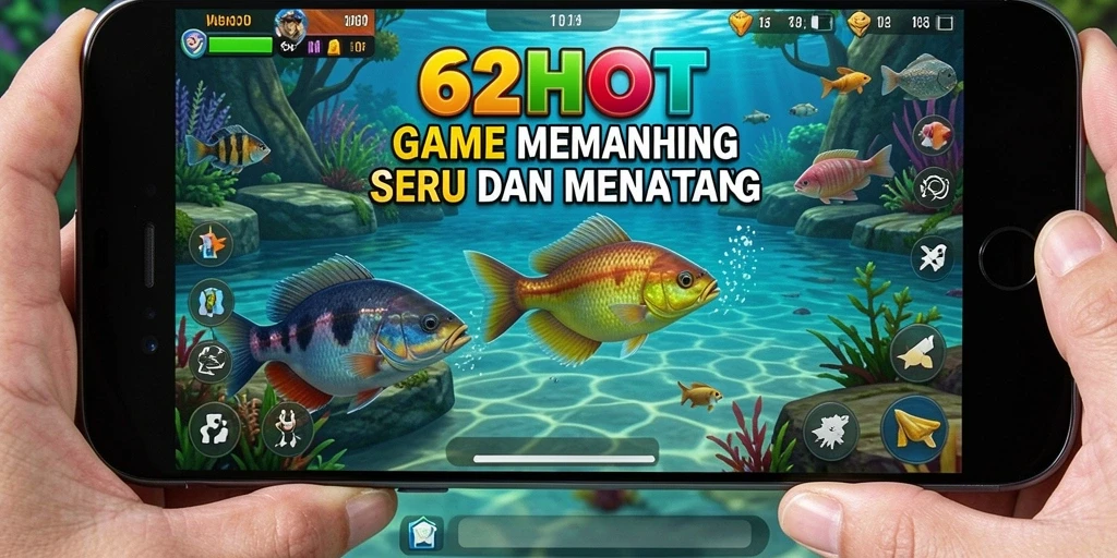 Screenshot gameplay <strong>62HOT</strong> yang menampilkan momen memancing yang seru.