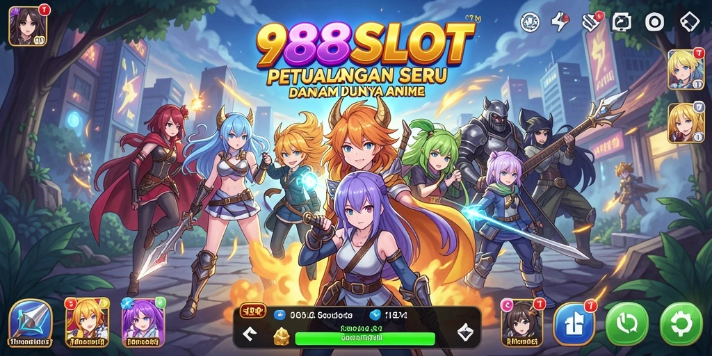 Screenshot gameplay 988SLOT dengan karakter anime yang dinamis.