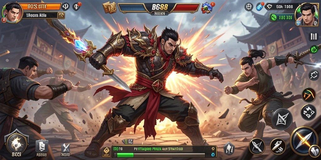 Screenshot utama BOS88 menampilkan aksi pertarungan yang mendebarkan.