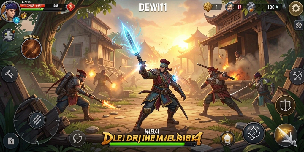 Tangkapan layar gameplay DEWI11 yang menunjukkan pertempuran strategis.