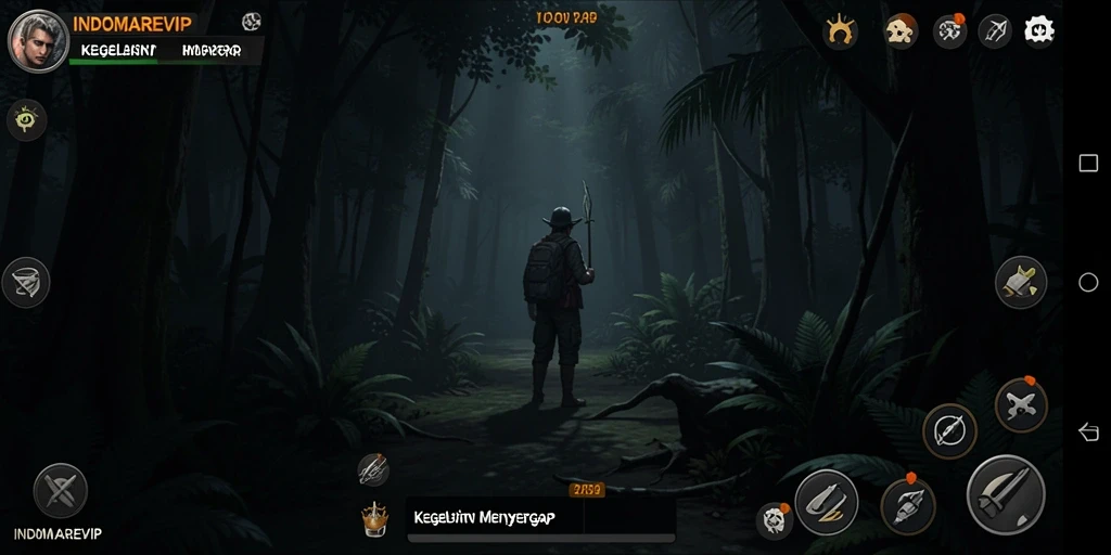 Screenshot gameplay INDOMAREVIP menampilkan suasana gelap dan menyeramkan.