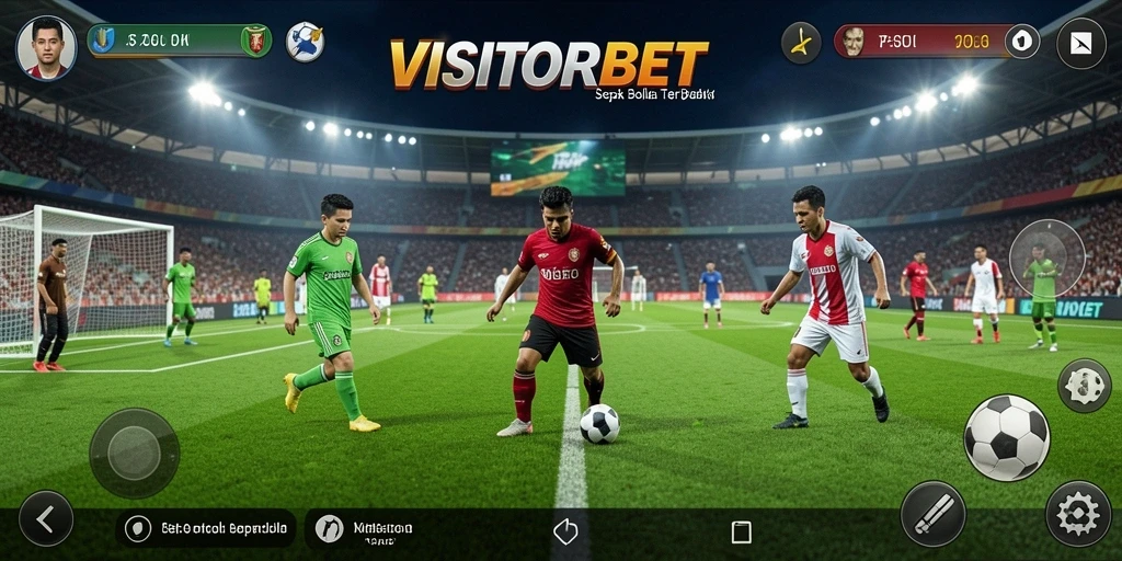 Screenshot gameplay VISITORBET menampilkan aksi seru di lapangan sepak bola.